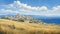 Antique Greek Island: Cityscape With Farming Village And Ocean View