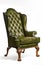 Antique green leather wing chair carved legs isolated