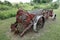 An antique horse-drawn manure spreader