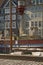 Antique house and old ship moored in Nyhavn, famous Copenhagen l