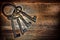 Antique Keys on Old Weathered Wood Board Planks