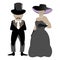 Antique lady and gentleman. Ancient retro clothing. A woman in a ball gown and a man in a tailcoat