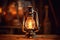 Antique lantern glowing with natural flame light. Generative AI