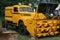 Antique, Late 1940`s, Yellow Ford Truck Snowblower.