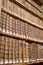 Antique library shelves with old books