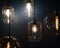 Antique light bulbs. Retro chandeliers with incandescent lamps.