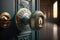 An antique lock on the front door. AI generation