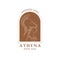 Antique logo of goddess greek Athena in a minimal liner style. Delicate emblem.