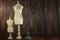 Antique Mannequin Busts on Wood Grunge Background