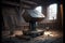 antique massive anvil stands on floor in blacksmith shop