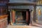 Antique massive wooden fireplace in the interior of the study in Sharovsky castle