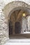 Antique medieval stone arch inside the castle