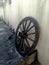 Antique medieval wooden wheel from carriage or chariot