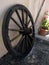 Antique medieval wooden wheel from carriage or chariot
