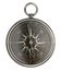 Antique metal compass with dark face isolated