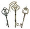 Antique metal keys for the lock, retro items. watercolor illustration