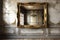 Antique Mirror with Intricate Gold Frame in Rustic Style Reflecting a Vintage Room\\\'s Decor