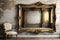 Antique Mirror with Intricate Gold Frame in Rustic Style Reflecting a Vintage Room\\\'s Decor