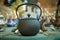 Antique old vintage black iron teapot