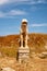 Antique one stone guardian lion on DELOS Island, Greece, Remains of the original sculpture