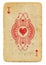 Antique ornamental rubbed ace of hearts playing card