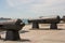 Antique Ottoman canons facing the sea on display