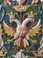 Antique oven tiles with Russian heraldic symbols of two headed eagle