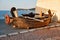 Antique Phoenician civilization rowboat in Urla Liman Tepe maritime archeology excavation and research center