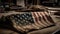 Antique pillow on rustic American flag flooring generated by AI