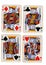 Antique playing cards showing four kings.