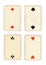 Antique playing cards showing four twos.