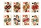 Antique playing cards showing jacks and queens in all four suits.