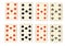 Antique playing cards showing nines and tens in all four suits.