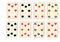 Antique playing cards showing sevens and eights in all four suits.