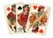 Antique playing cards showing three jcks.