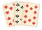 Antique playing cards showing three tens.
