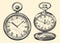 Antique pocket watch, retro clock. Time concept. Vector vintage engraved illustration