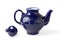 Antique porcelain teapot blue on white background