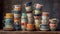 Antique pottery collection stacked on ornate table generated by AI