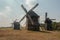 Antique ramshackle wooden windmill, Pirogovo