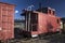 Antique red railroad cars, Ridgway, Colorado, USA
