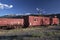 Antique red railroad cars, Ridgway, Colorado, USA