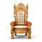 Antique retro throne chair for kings, decorated with carvings, velvet, gold, close-up isolated