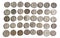 Antique Roman coins laid out in even rows