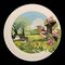 Antique round plate with the image of a bird. round picture for decoupage with a bird.