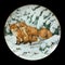 Antique round plate with the image of foxes. round picture for decoupage with animals.