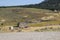 Antique ruins and limestone blocks in Hierapolis, Turkey. Ancient city