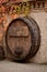 Antique rustic wooden empty background with old alcohol barrel