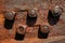 Antique Rusty Nuts on Industrial Rust Metal Bolts