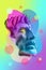 Antique sculpture of face old bearded man surreal collage in pop art style. Modern image with cut details statue head